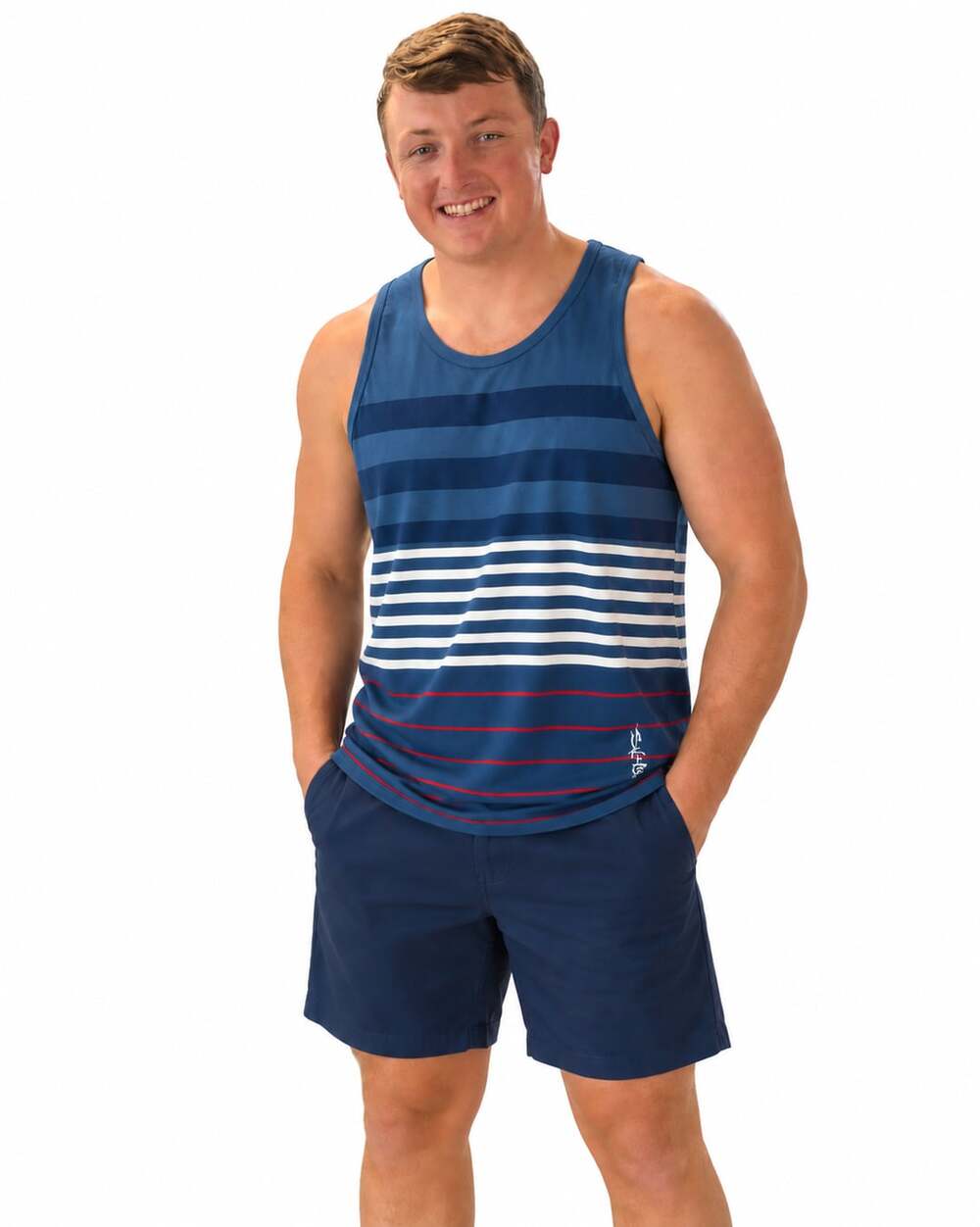 Salt Life Striped Tank Top Size XL Blue White Red Logo Sleeveless Shirt